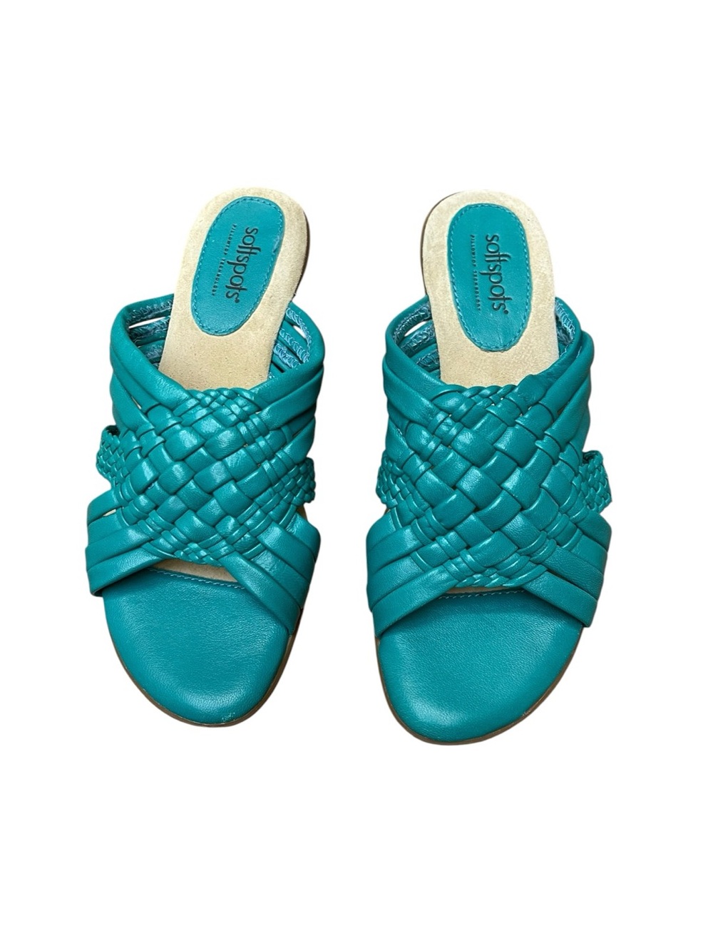 Sofft Turquoise Woven Braided Slide Sandals Low Heel Boho Resort 7M